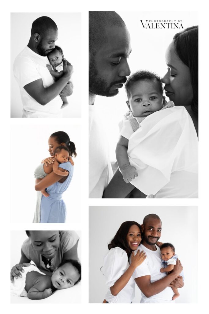 Collection of family moments and baby portraits celebrating the warmth and love around August babies.
