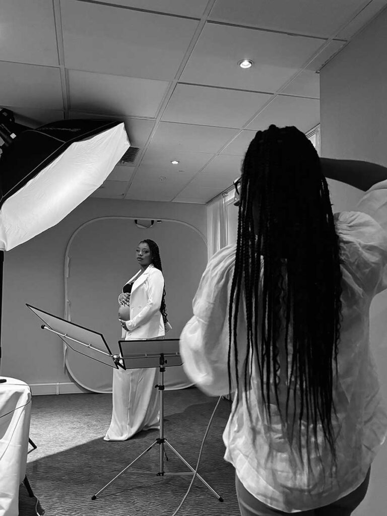 behind the scene a studio maternity photoshoot in London