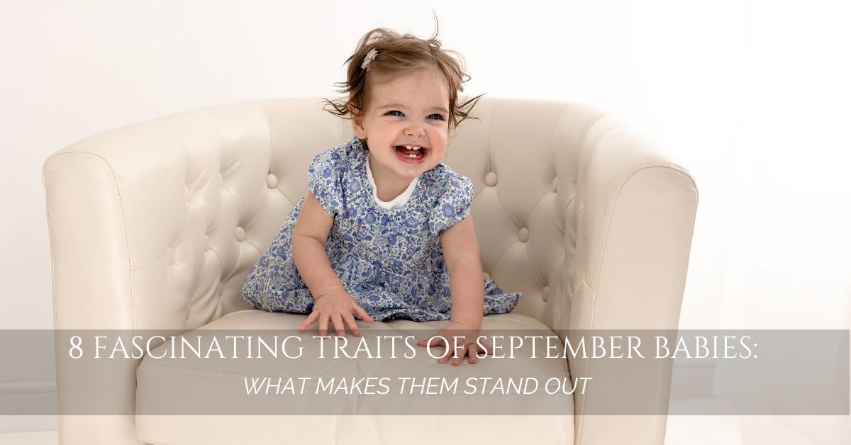 Baby girl siting and smiling on a chair during a photoshoot
