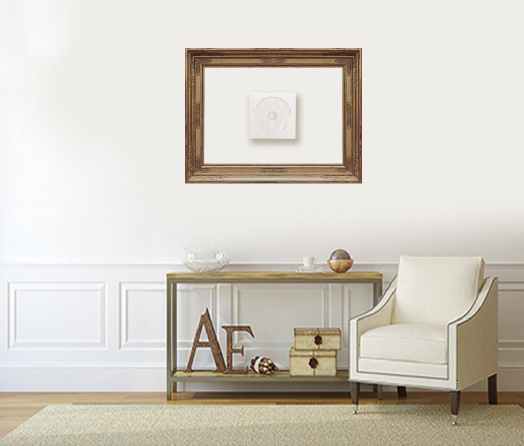 Empty frame on the wall with a CD inside