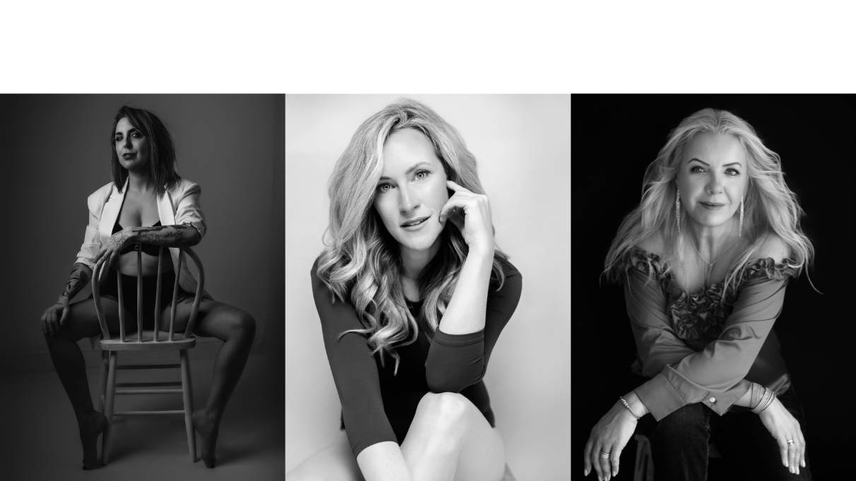 collage of 3 women who did the portrait experience in London- Empowering photoshoot for woman over 40 embracing confidence and self-discovery through photography.