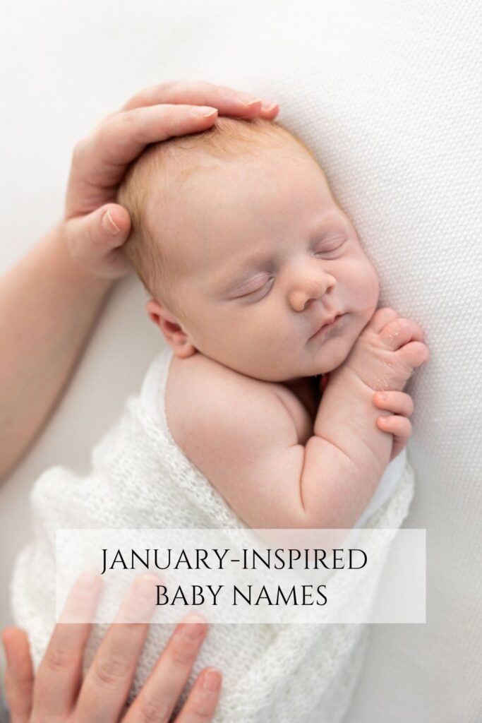 Newborn with mum's hands on him. January-Inspired Baby Names