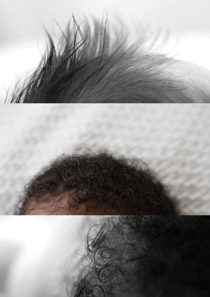 collage of macro  photos of baby's hair