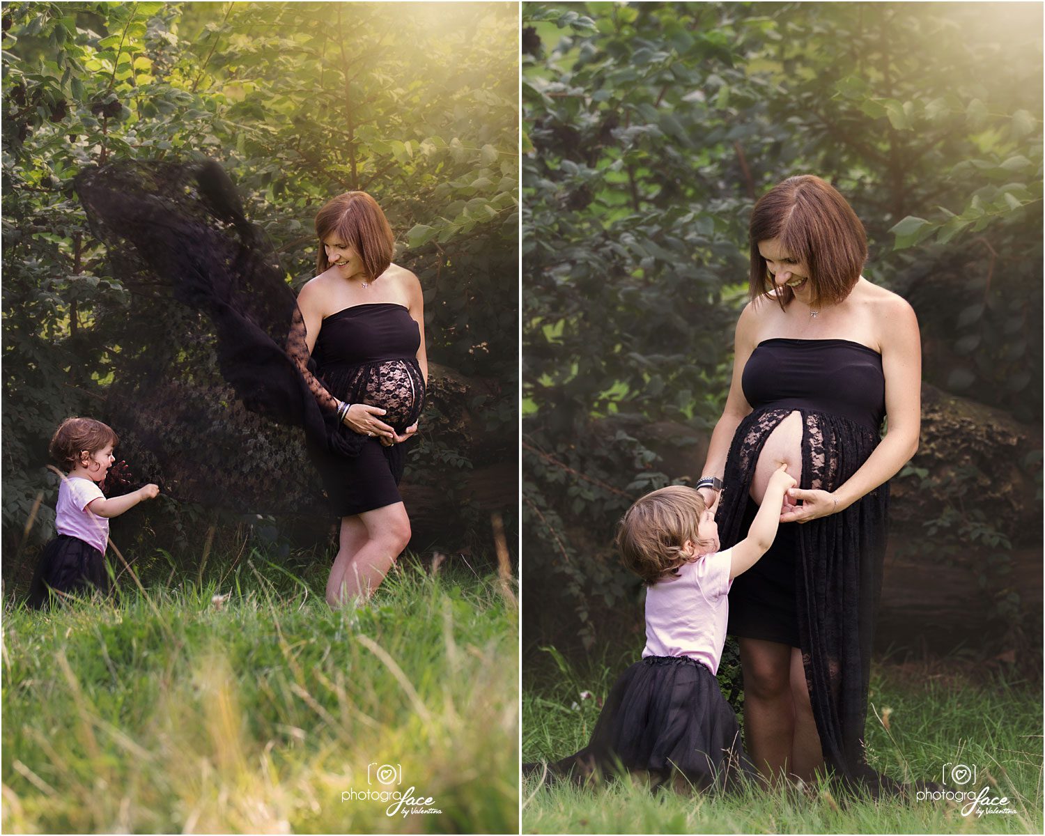 Pregnant mum and daughter in the the park