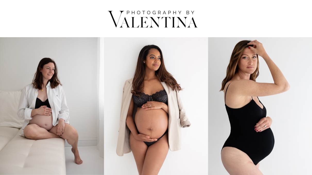 Best lingerie to wear for maternity photos - three styles showing different maternity photoshoot looks