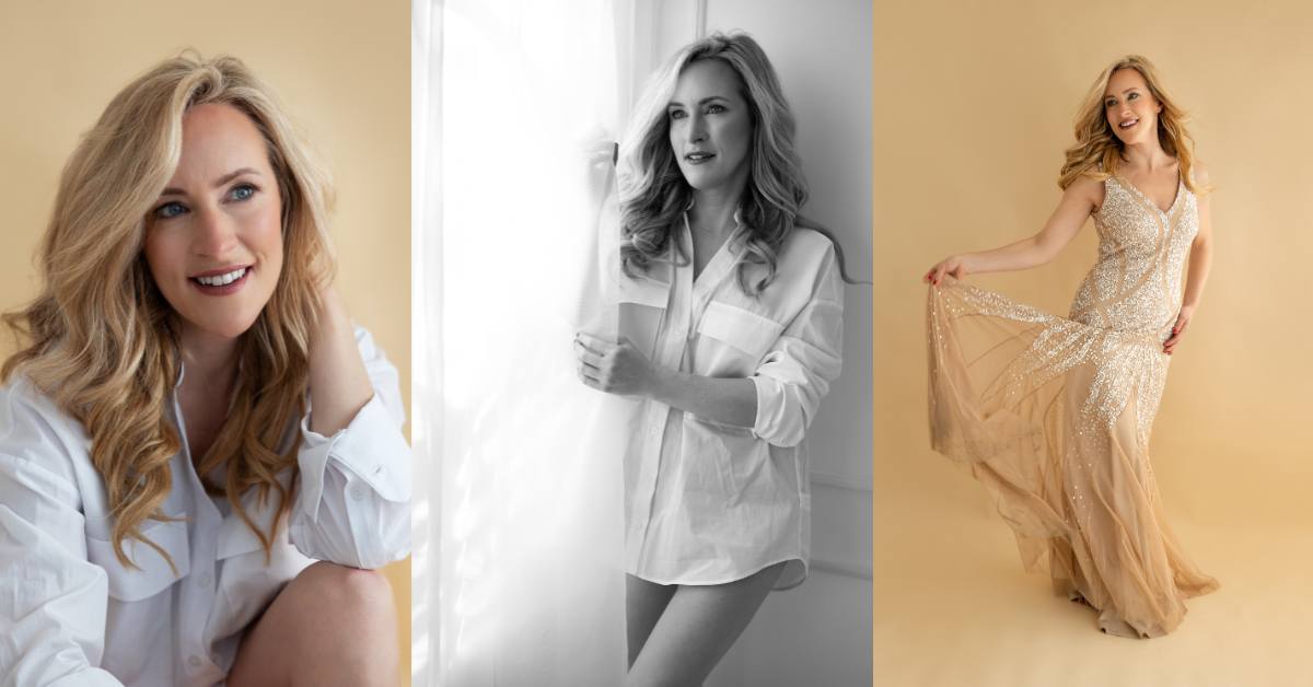 Collection of portraits of a confident woman over 40, taken during a studio photoshoot by Photography by Valentina in London.