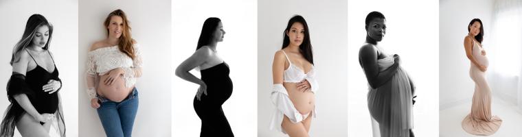collage of 6 maternity portraits of different women