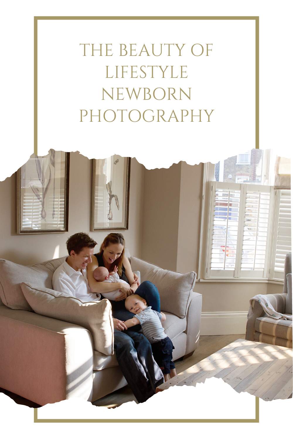 family sitting on the sofa with their newborn baby
