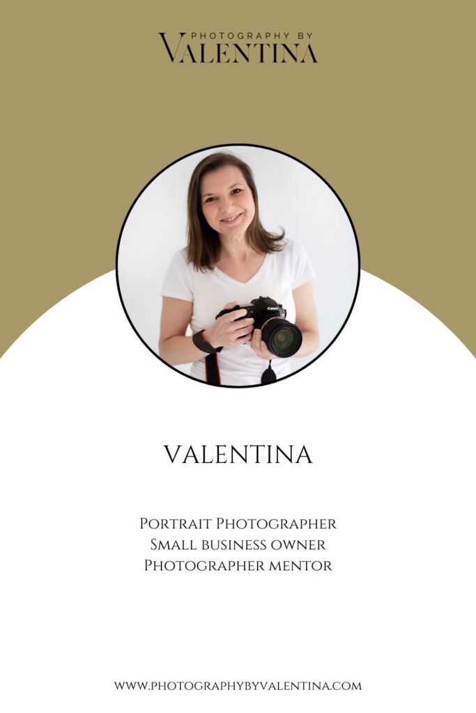 Small business essentials — portrait of Valentina, London-based portrait photographer and mentor, holding her camera.