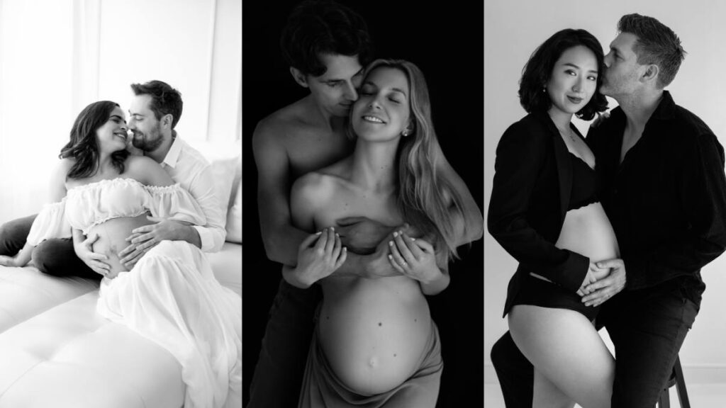 What partners should wear for maternity photos - coordinated couple outfits for maternity photoshoot
